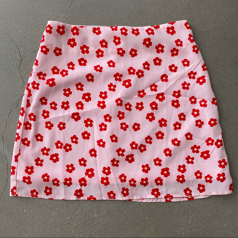 pink floral skirt